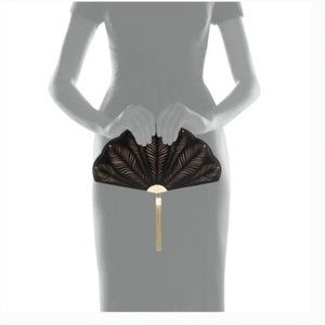 Kate Spade Dress the Part black Fan Clutch purse nwot